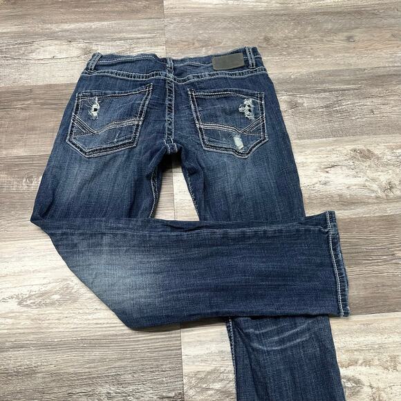BKE Buckle Jake Blue Mens 32R Faded Denim Straight Leg Distressed Jeans Y2K - Picture 1 of 14